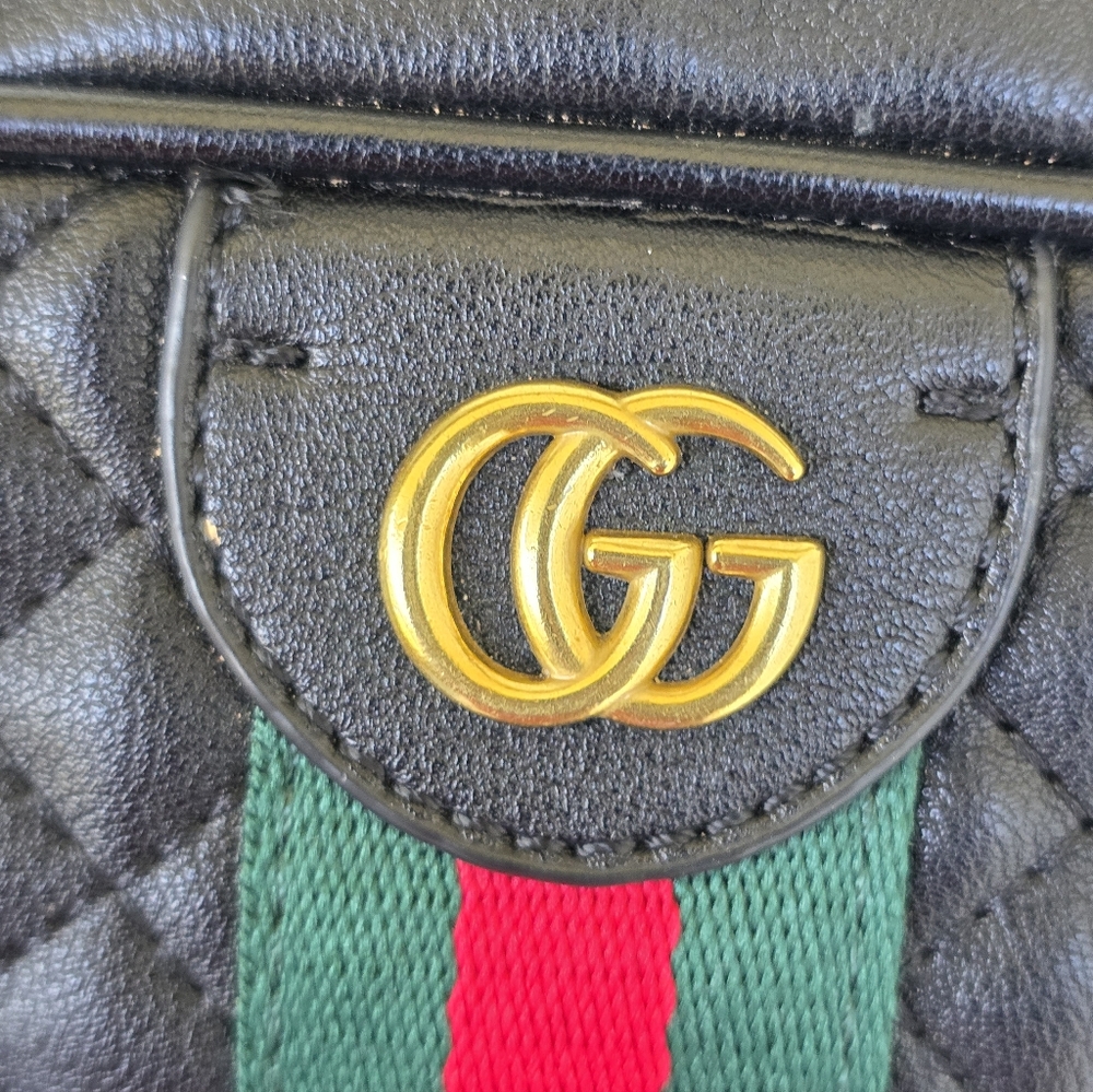 Gucci Black Quilted Cross Body Bag Red Green Striped FLAW Bad Zio - Picture 10 of 13
